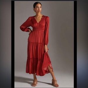 Anthropologie Elegant Rust Maxi Dress Small